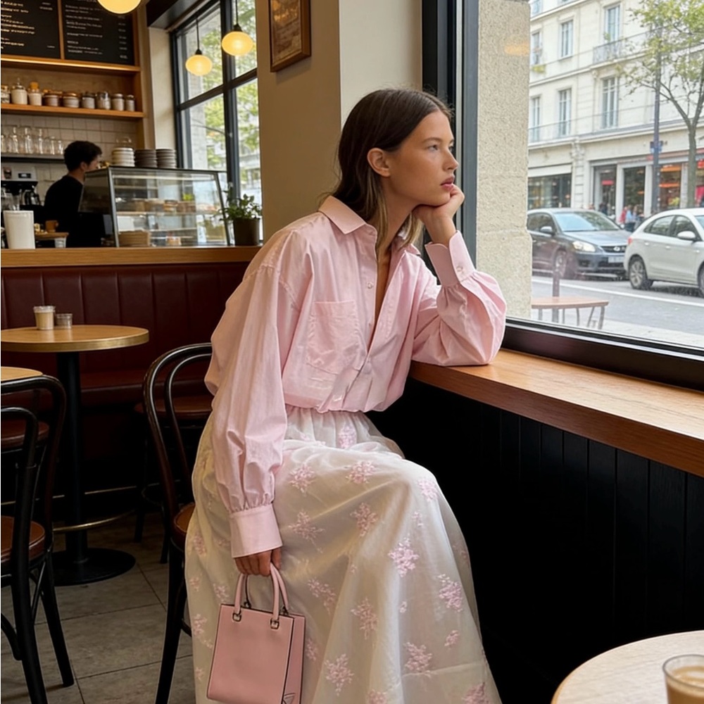 Light Pink Women's Button-Up Blouse - Picture 4 of 10